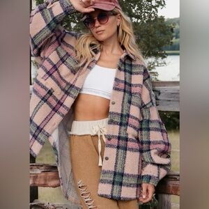 POL  Anthropologie Oversized Plaid Fleece Shaket Women’s Size S